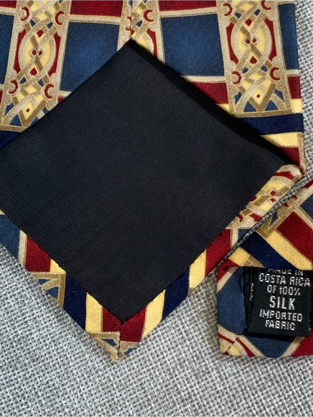 Bill Blass Silk Tie Navy Burgundy Gold Art Deco Geometric Pattern Necktie
